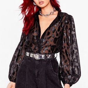 Nasty Gal Sheer 'Em Out Metallic Leopard Shirt